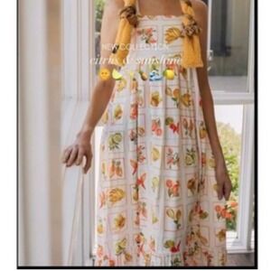 Paper Heart Fruit Print Maxi Dress White Citrus Tropical TPH93531 Small NWT